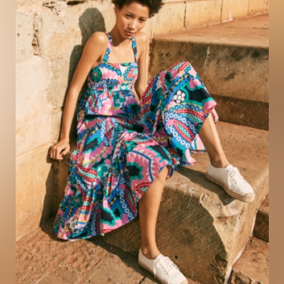 J CREW TALITHA RATTI APRON KALEIDOSCOPE FLORAL POPLIN TIERS MAXI DRESS size 6 - Picture 3 of 13